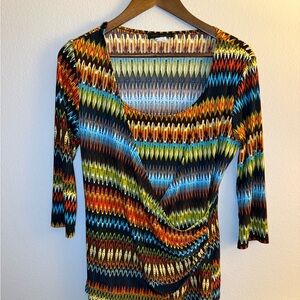 American City Wear Multicolor Zigzag Faux Wrap Top